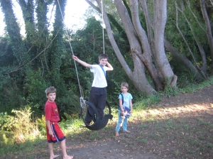 Here's a shot of the amazing swing and some of the Peas.  This swings over the creek.  The kids have hours of fun on this.